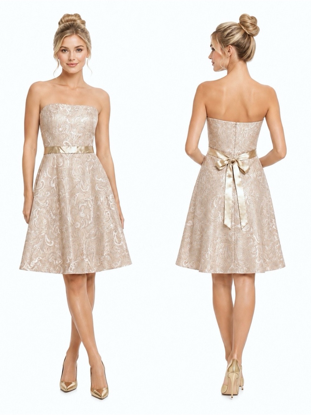 Scott McClintock Strapless Brocade Cocktail Dress Champagne Size 10